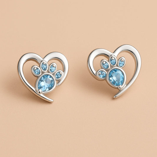 Blue Zirconia Love Paw Print Earrings