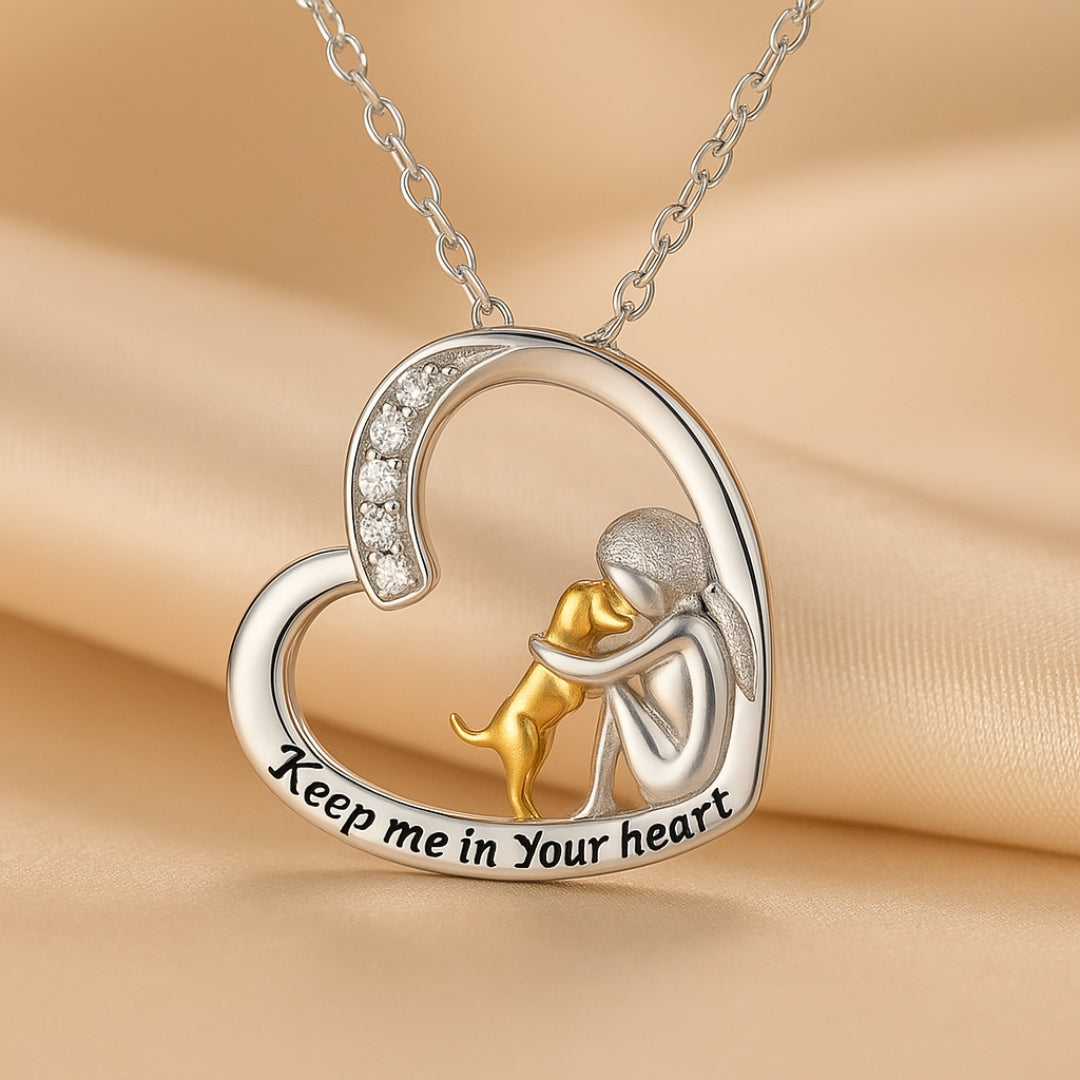 925 Silver Necklace with Heart & Dog Motif