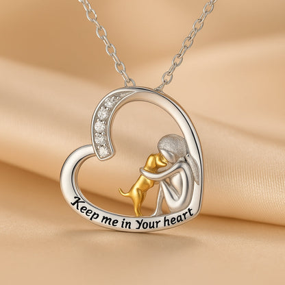 925 Silver Necklace with Heart & Dog Motif