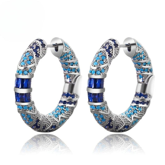 Blue Zirconia Hoop Earrings