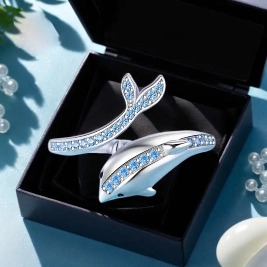 Adjustable Bright Blue Dolphin Silver Earrings