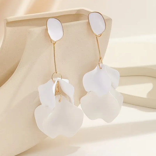 White Petal Dangling Earrings
