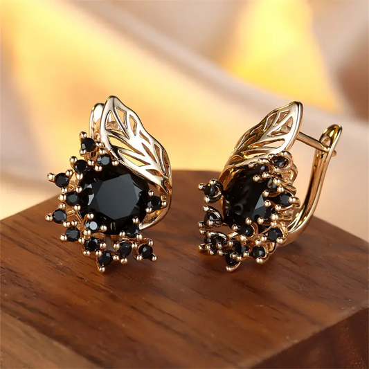 Black Zirconia Golden Earrings