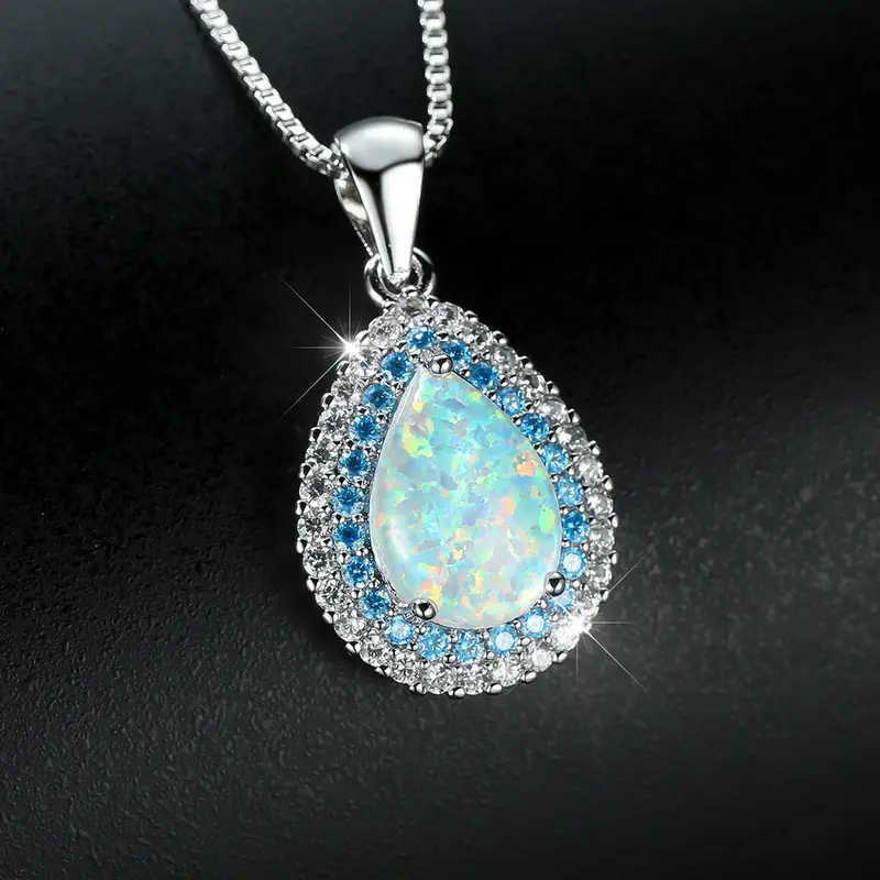 Blue Opal Drop Sparkling Necklace