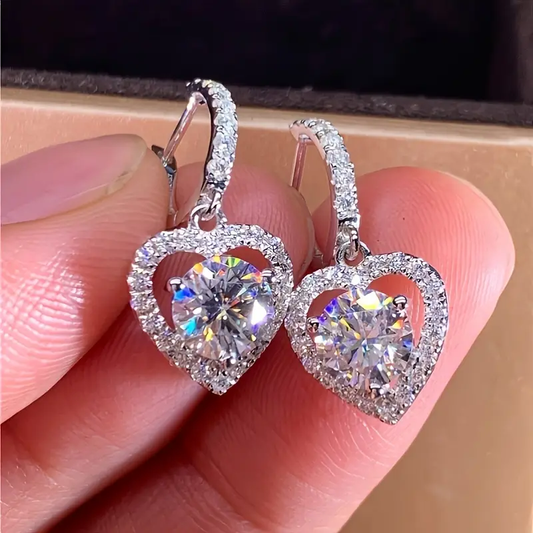 Vintage Silver Heart Bright Earrings