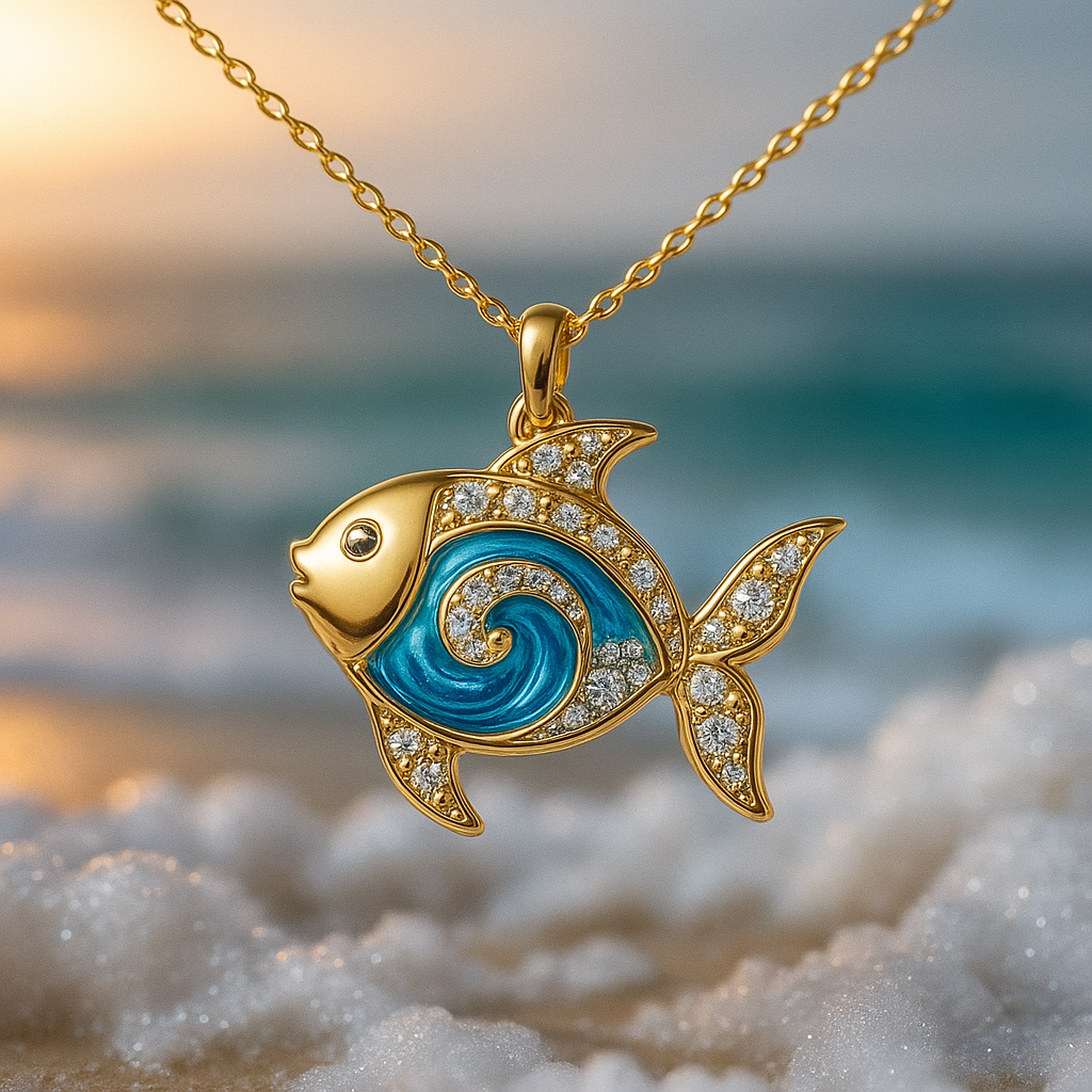 Blue Opal Gold Bright Fish Necklace