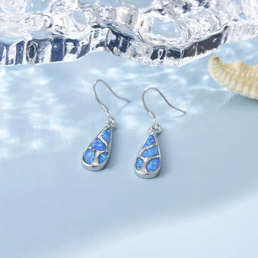 Opal Drop Silver Earrings