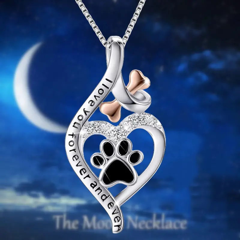 Black Paw Bright Heart Moon Necklace