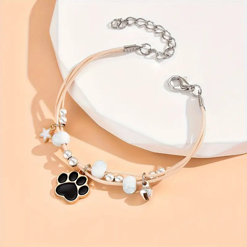 White Stone Black Paw Bracelet