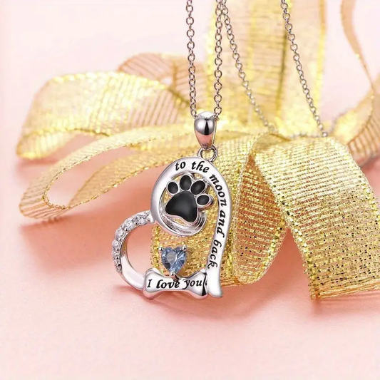 Blue Zirconia Heart Paw Necklace