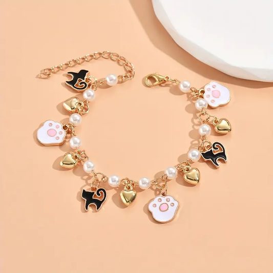 Golden Heart & Pearl Paw Bracelet