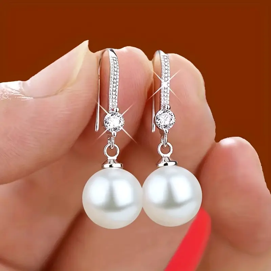 Zirconia Golden Drop Pearl Earrings