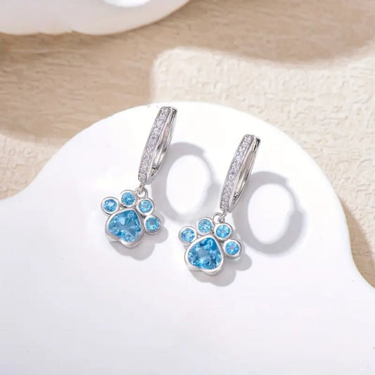 Blue Zirconia Paw Earrings